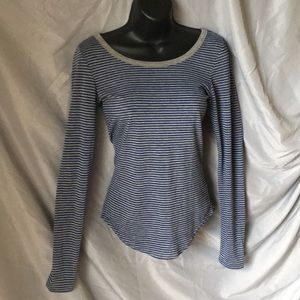 Blue and grey long sleeve horizontal stripes
